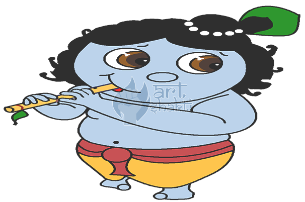 Baby Krishna Flute - Cartoon (606x402), Png Download