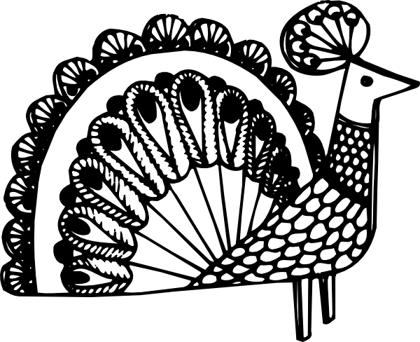 Peacock - Clip Art Of Black And White Peacock (600x488), Png Download