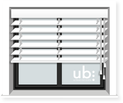 Visual Representation Of Venetian Blinds - White Venetian Blinds Black Window Frames Nz (400x336), Png Download