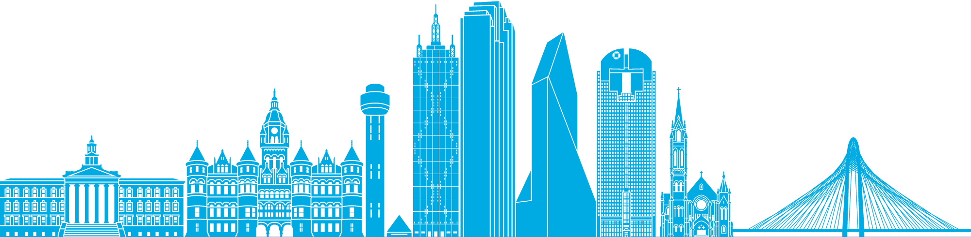 Sparkly Maids - Dallas Skyline In Watercolor Background (2000x490), Png Download