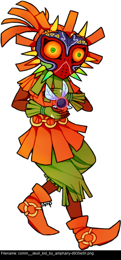 Skull Kid's Gloves Are Green, The Same Colour As His - Cartoon (400x860), Png Download