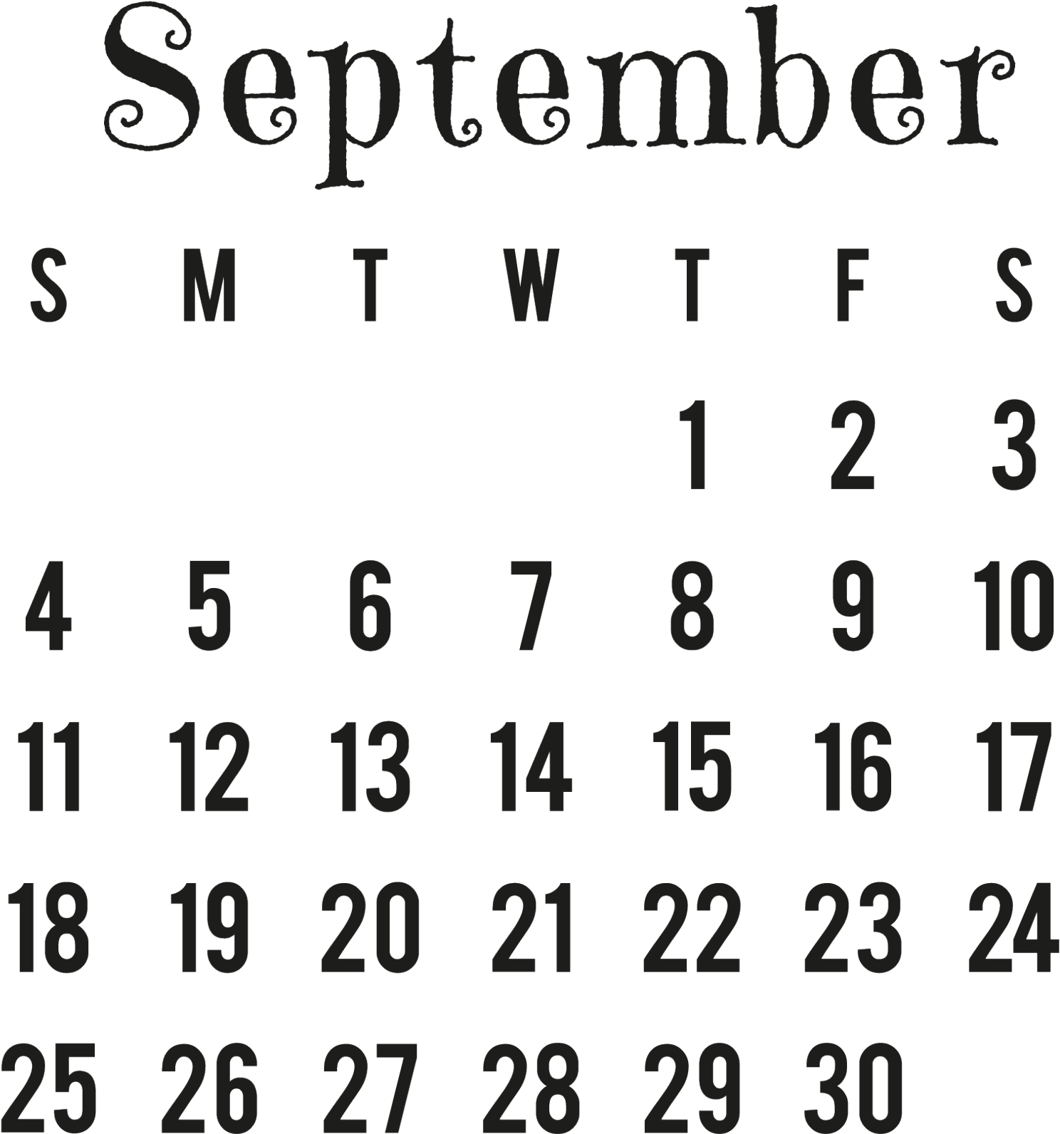September 2016 Calendar Landscape - September 2016 Calendar Drawing (2048x2048), Png Download