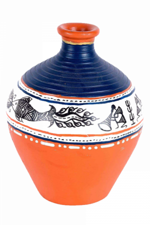 Warli Hand Painted Vase - Vase (300x450), Png Download