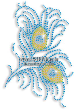 Beautiful Teal Peacock Feather Iron On Rhinestone Transfer - Peafowl (450x450), Png Download