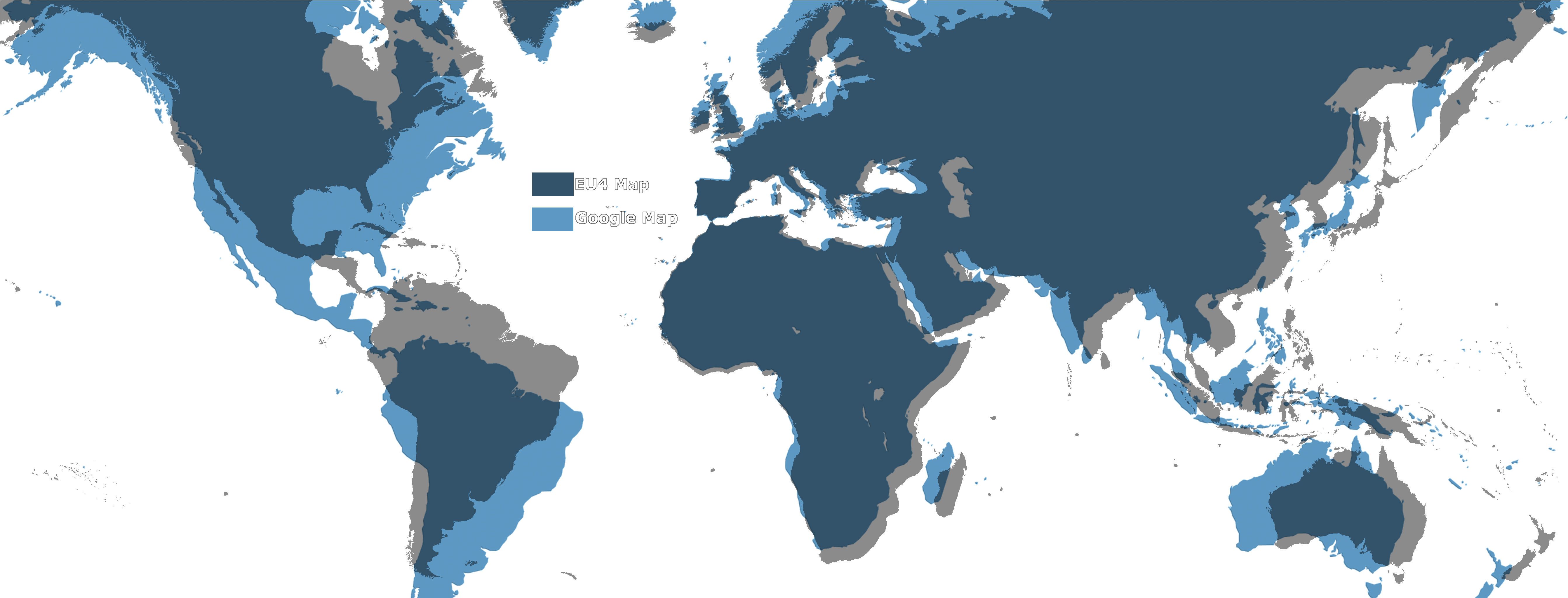 Eu4 Map Compared To Google Map - World Map Chocolate (5632x2048), Png Download