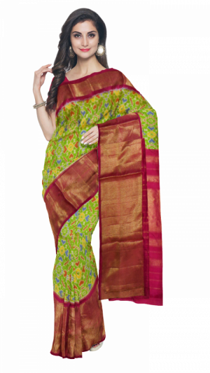Pochampally Ikat Silk Saree - Sari (300x533), Png Download