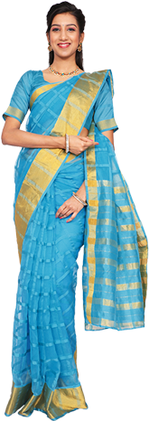 Manogari Blue Cotton Silk Saree Collection - Silk (350x480), Png Download