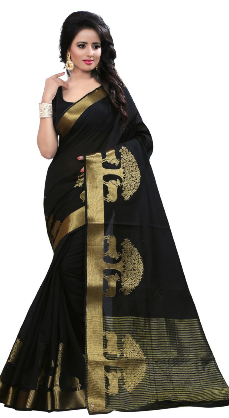Cotton Silk Sarees - Black Silk Saree In India (800x1500), Png Download