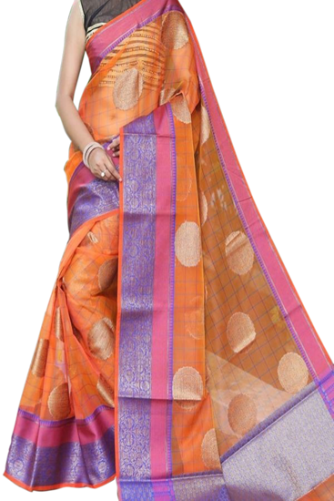 Wonderful Orange Colored Soft Silk Printed Designer - Silk (367x550), Png Download