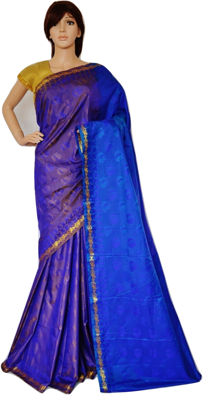 Purple & Gold Colour Kanchipuram Silk Saree - Sari (722x1291), Png Download