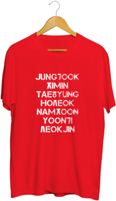 Bts White Korean Typography Red T-shirt - T-shirt (500x469), Png Download