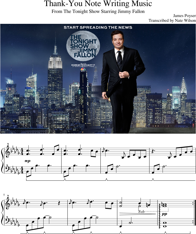 Thank-you Note Writing Music - Tonight Show (850x1100), Png Download