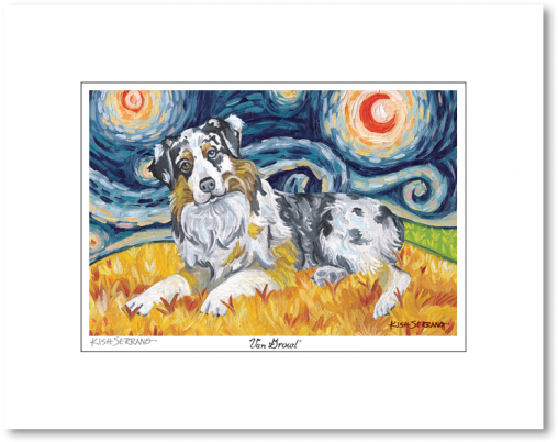 Australian Shepherd Starry Night Matted Print - Van Growl - Westie On A Starry Night (550x550), Png Download