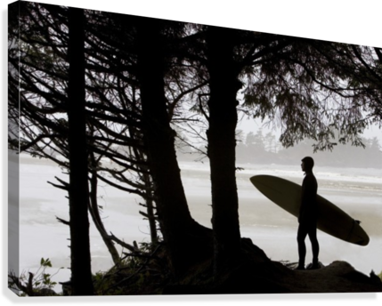 Silhouette Of A Surfer Looking Out To The Water Canvas - Water (429x344), Png Download