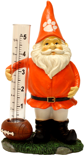 Clemson Garden Gnome Rain Gauge - Clemson (420x600), Png Download
