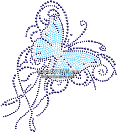 Fancy Iron On Design Blue Butterfly Rhinestone Transfer - Design (450x450), Png Download