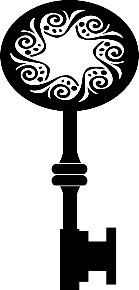 Antique Key Shape With Star Hole In The Middle Of Spirals - Icon (472x980), Png Download
