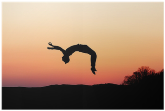 Silhouette Of Gymnast Doing A Backflip In Sunset Poster - Silhouette (400x400), Png Download