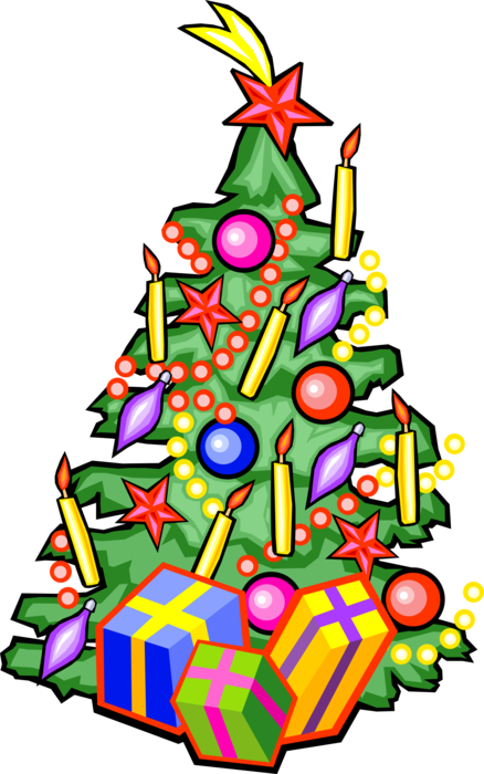 Vector Illustration Of Decorated Christmas Tree Evergreen - Christmas Tree (438x700), Png Download