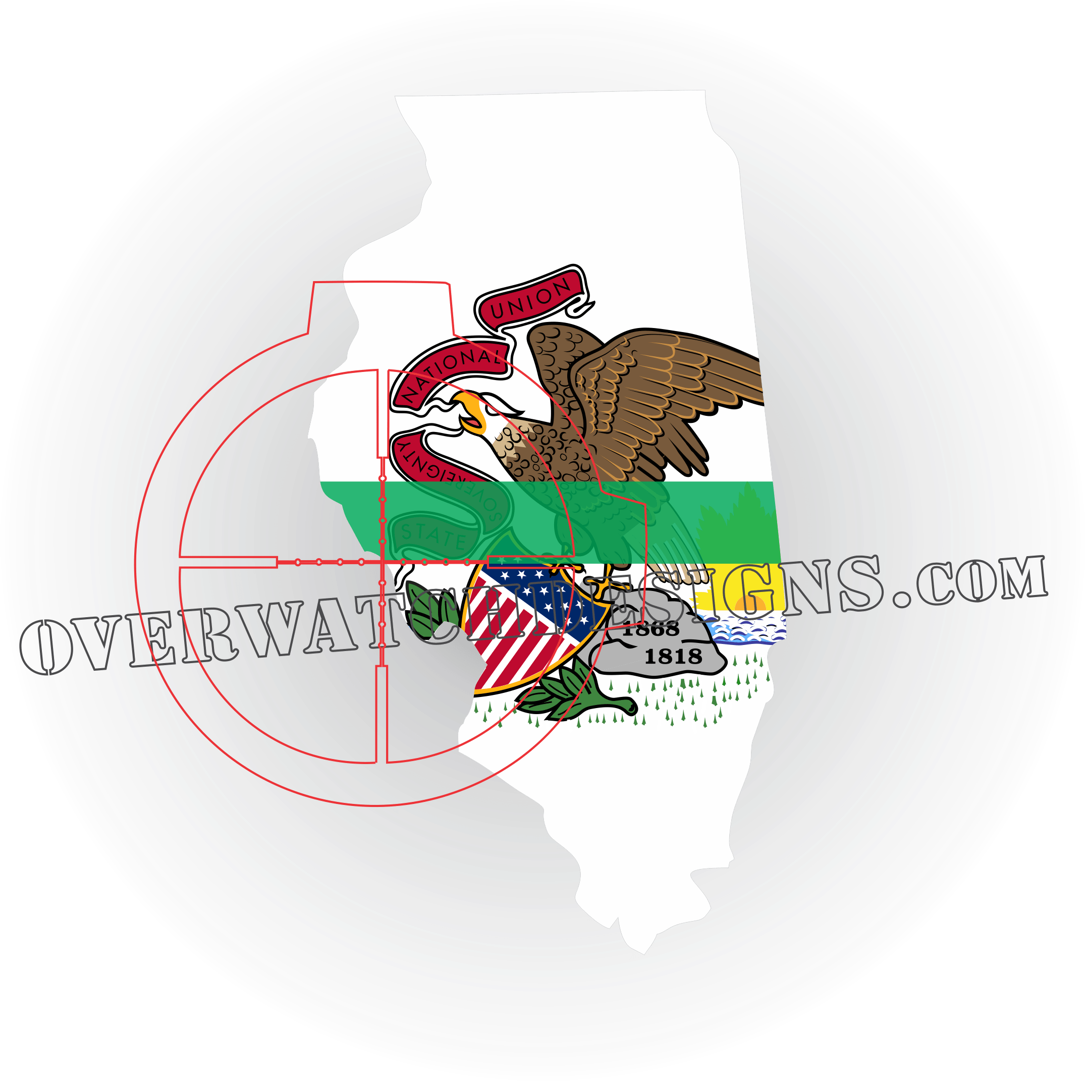 Illinois Thin Line Sticker - Seal Of Illinois Shower Curtain (2401x2393), Png Download
