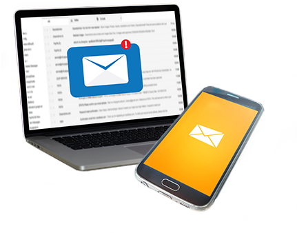 Laptop And Phone With Email Icon To Represent Subscribing - Message (431x338), Png Download