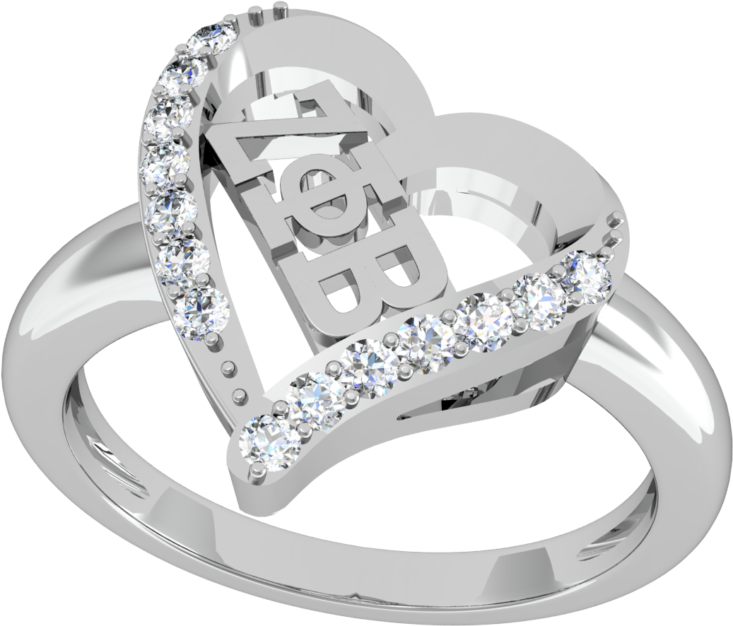 Chi Omega Heart Silver Ring (1280x1024), Png Download