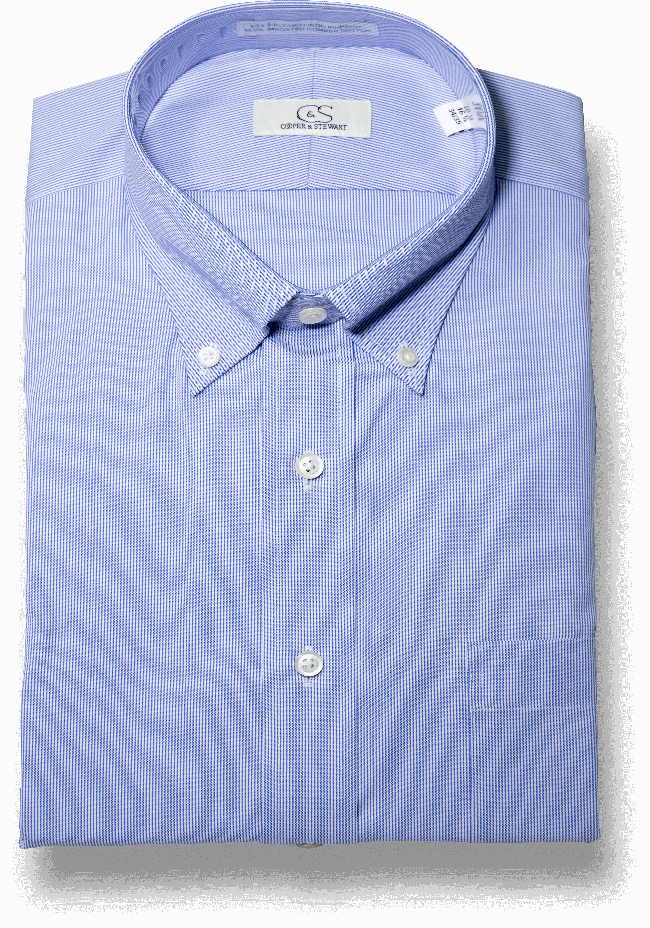 Cooper And Stewart Blue Fine Stripe Bd - Button (2607x3719), Png Download