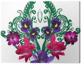 Green Design With Dark Flowers On White Canvas Print - Flower (400x400), Png Download