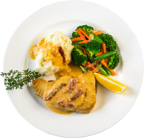 Pan Seared Fillet Of Tilapia In A White Wine And Sun - Fish And Potatoes Png (600x600), Png Download