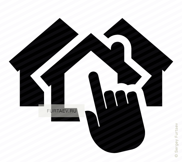 Vector Icon Of Several Houses Under Index Finger - Choosing Icons (620x553), Png Download