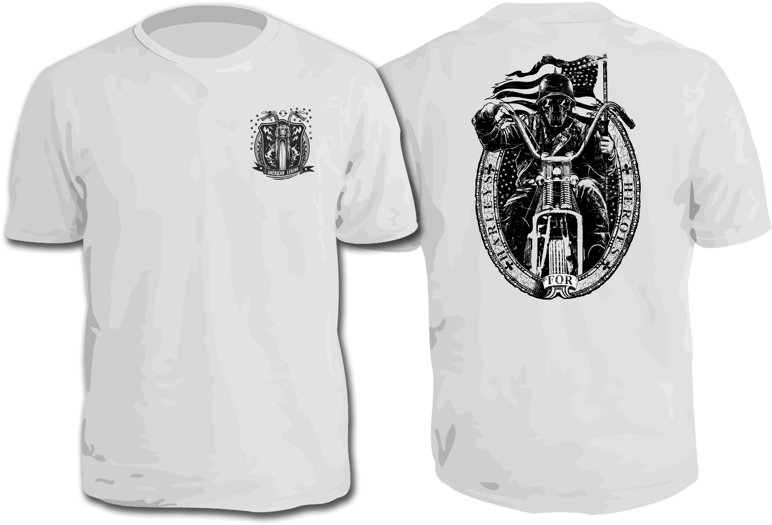 Skull Rider White Short, Harleys For Heroes - American Choppers Art Print - Mini By Tshirt-factory (2763x1948), Png Download