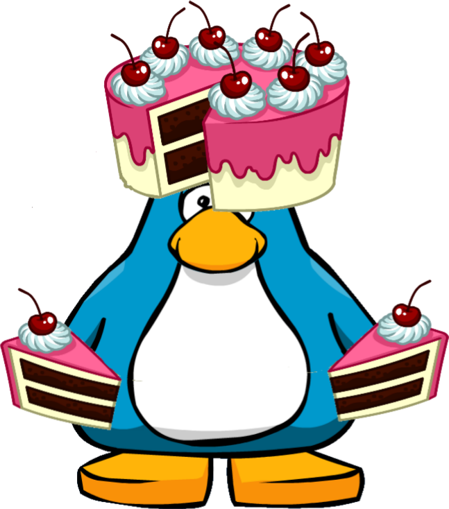 Cake Hat And Cake Hand Item - Club Penguin Item (647x734), Png Download