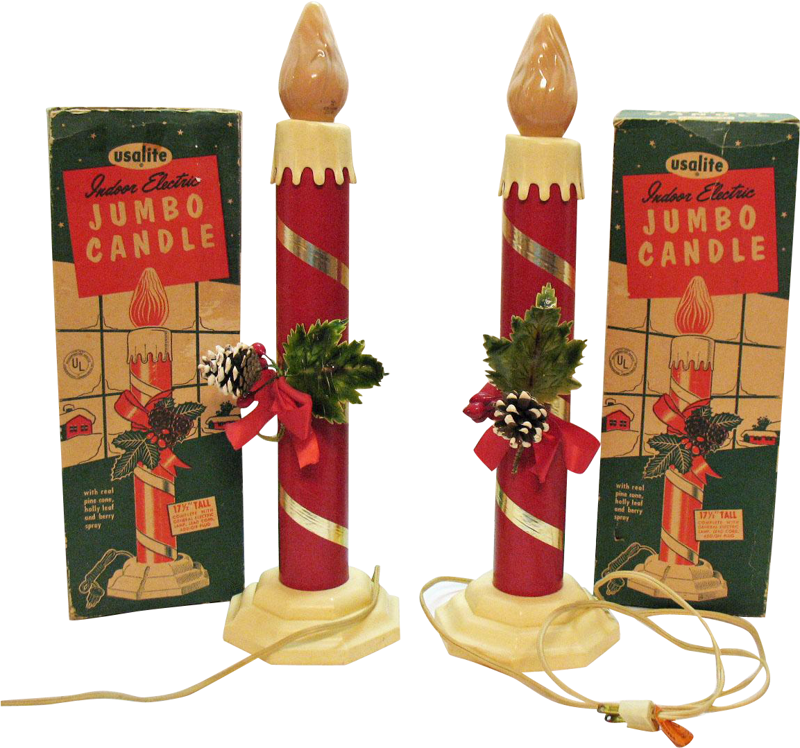 Vintage Christmas Large Indoor Jumbo Electric Candles - Christmas Decoration (1152x1152), Png Download
