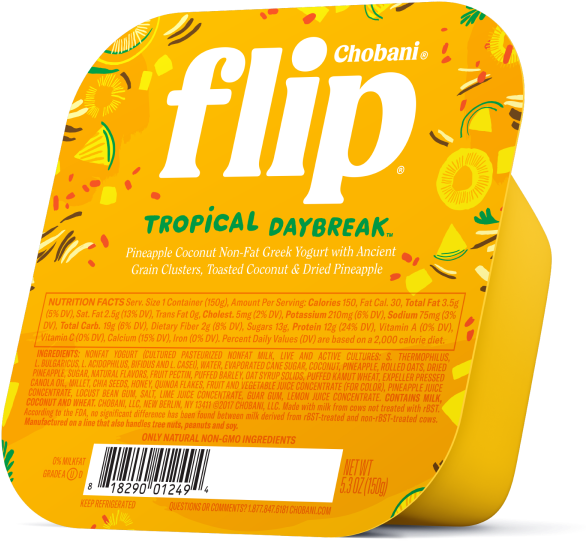 Chobani® "flip"™ Tropical Daybreak Pineapple Coconut - Chobani Flip Peach Cobbler (600x570), Png Download