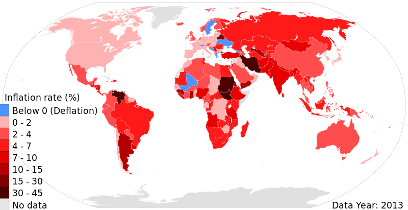 2013 Inflation Rates Map Of The World Per International - World Inflation Rate 2017 (800x411), Png Download