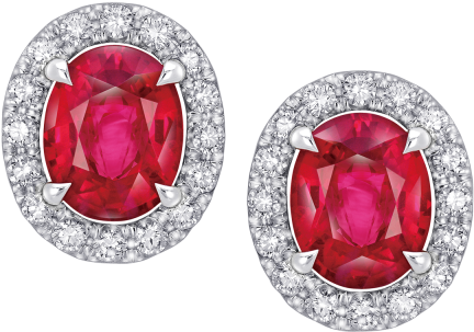 Oval Shaped Ruby And Diamond Earrings - Diamond And Ruby Earring In Png (640x640), Png Download