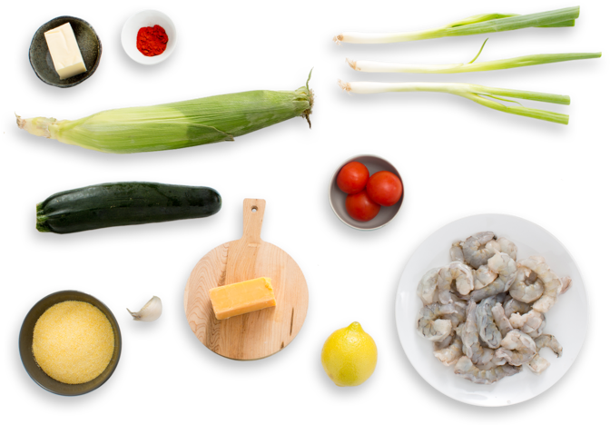 Southern-style Shrimp & Grits With Corn, Zucchini & - Natural Foods (700x477), Png Download