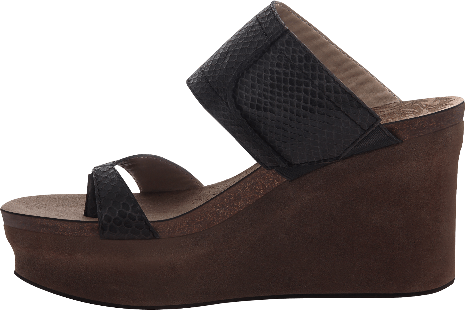 Brookfield Womens Wedge In Black Scale Inside View - Otbt Brookfield Women Open Toe Leather Black Platform (1782x1782), Png Download