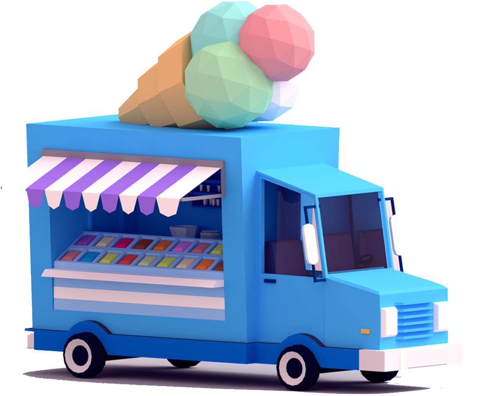 Blue Three Dimensional Caravan Pattern - Low Poly Food Truck (1024x807), Png Download