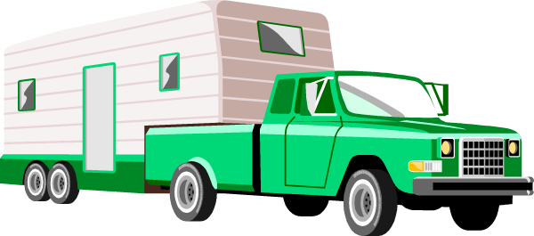 Caravan Clipart Motorhome - Truck Pulling Camper Clipart (600x265), Png Download