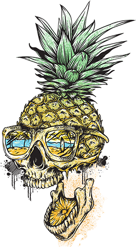 Skull Pineapple T-shirt By Redhorse - Pineapple Skull Drawing (500x500), Png Download