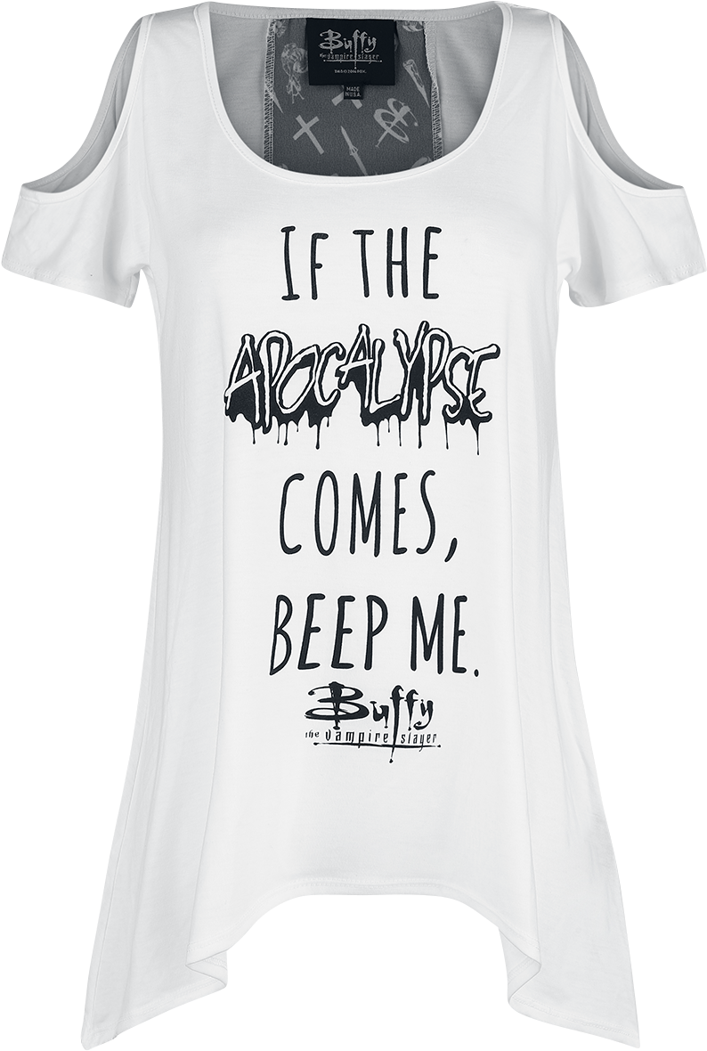 Null Buffy The Vampire Slayer Beep Me Old White Black - Buffy Top - The Vampire Slayer - Beep Me - (814x1200), Png Download