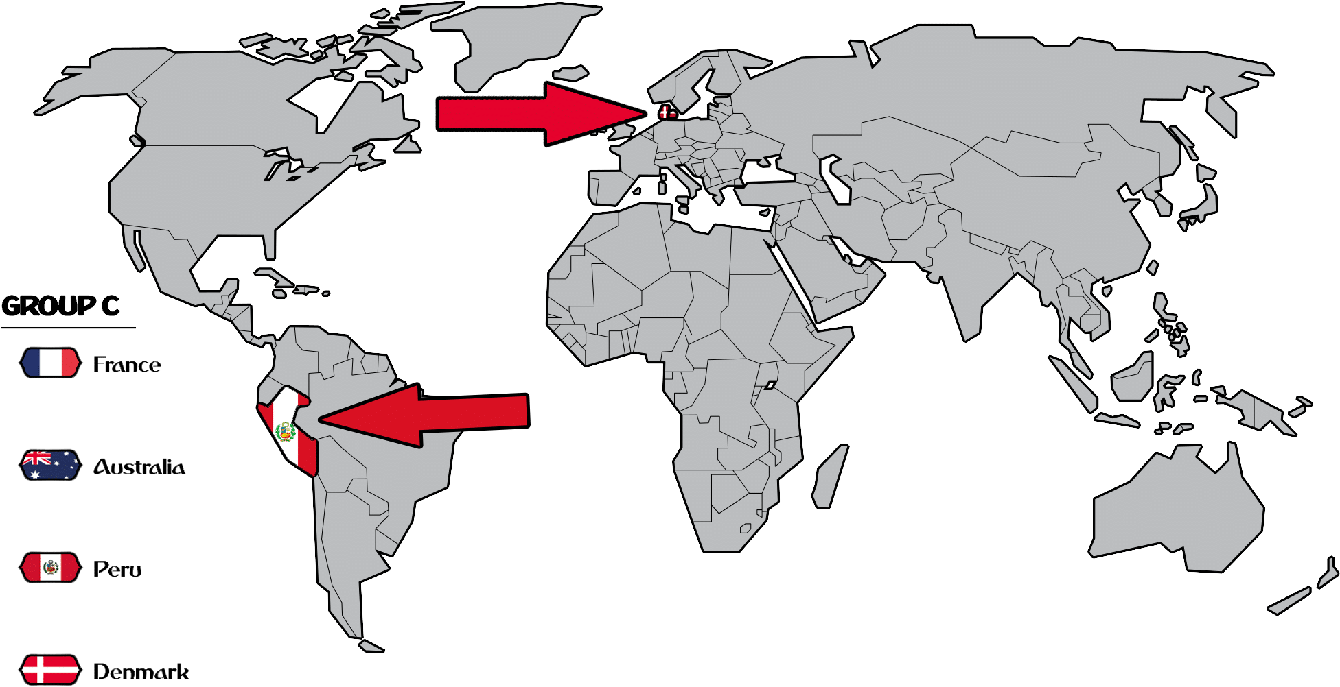 Both Teams Have Four Appearances In The World Cup With - World Map With Borders Big (2000x1075), Png Download