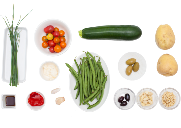 Grilled Vegetables With Olives, Tomatoes & Romesco - Vegetable Top View Png (700x467), Png Download