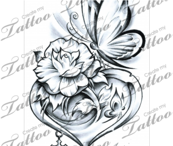 Rose Tattoo Clipart Butterfly - Hearts And Butterflies Tattoos (640x480), Png Download