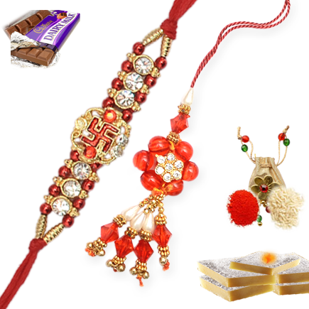 Swastik Rakhi And Pearl Lumba Rakhi In Set For Bhaiya - Lumba Rakhi Png (435x435), Png Download