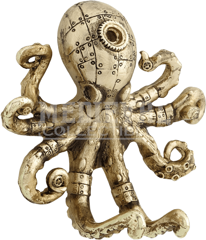 Gold Steampunk Octopus Wall Hook - Steampunk Octopus Wall Hook (antique Gold) (850x850), Png Download