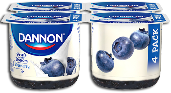 Fruit On The Bottom Blueberry 4 Pack - Dannon Yogurt, Vanilla - 5.3 Oz (550x322), Png Download
