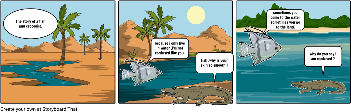 Story Of Fish And Crocodile - Fish And Crocodile Story (1164x385), Png Download