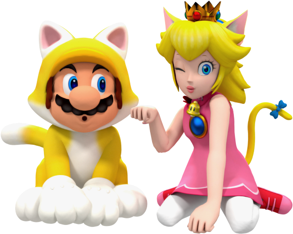 Black And White Library Cat Mario And Cat Peach By - Super Mario Cat Peach (655x525), Png Download